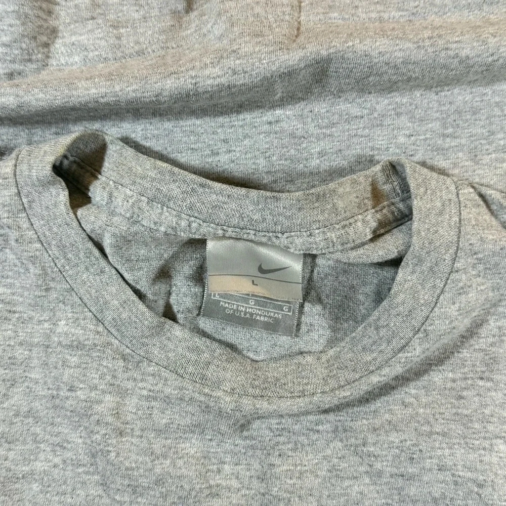 Vtg Nike Center Swoosh Spell Out Logo Mens Sz L Gray T-Shirt Made With USA Fabri